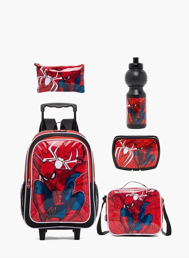 Marvel Spider-Man 5-Piece School Trolley Bag Set For Boys 13+ Years With Lunch Box And Bottle
