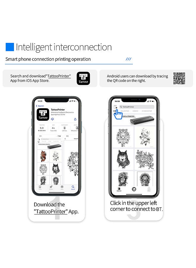 Tattoo Stencil Printer Machine with 10 Transfer Paper Thermal Printing Tattoo Pattern Copier 216mm/210mm Paper Size Smart APP Control Ideal for Artists Amateurs