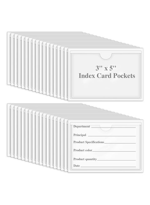 Self-Adhesive Index Card Pockets with Top Open for Loading, 20 Pack Clear Plastic Labels Holders for Organizing, Storage Bins, Library Card, Totes, Shelves, 3" x 5" Protecting Your Index Cards