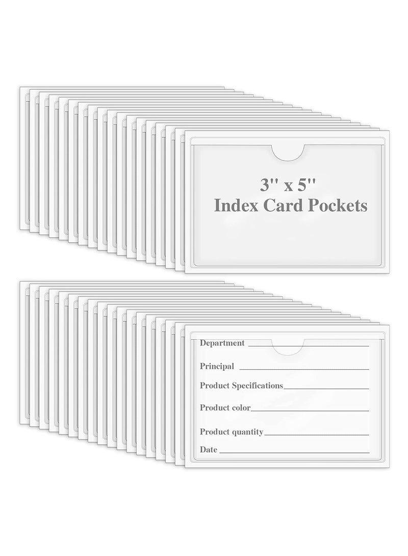 Self-Adhesive Index Card Pockets with Top Open for Loading, 20 Pack Clear Plastic Labels Holders for Organizing, Storage Bins, Library Card, Totes, Shelves, 3" x 5" Protecting Your Index Cards