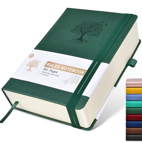 Ansopu Lined Journal Notebook -365 Pages A5 Thick Journals for Writing Ruled Notebook, Hardcover Leather Journal for Women Men Daily Journal Notebook for Work, Note Taking, 100Gsm Lined Paper( 5.75'' X 8.38'' Green) - Image 1