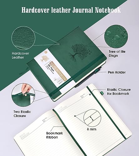Ansopu Lined Journal Notebook -365 Pages A5 Thick Journals for Writing Ruled Notebook, Hardcover Leather Journal for Women Men Daily Journal Notebook for Work, Note Taking, 100Gsm Lined Paper( 5.75'' X 8.38'' Green) - Image 4