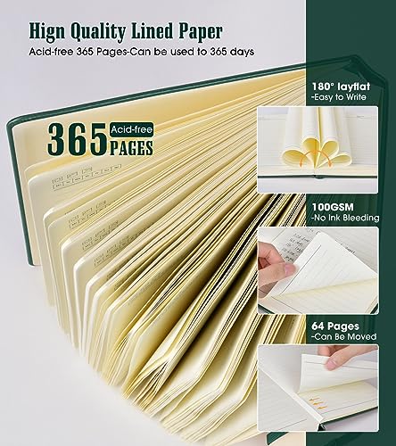 Ansopu Lined Journal Notebook -365 Pages A5 Thick Journals for Writing Ruled Notebook, Hardcover Leather Journal for Women Men Daily Journal Notebook for Work, Note Taking, 100Gsm Lined Paper( 5.75'' X 8.38'' Green) - Image 3