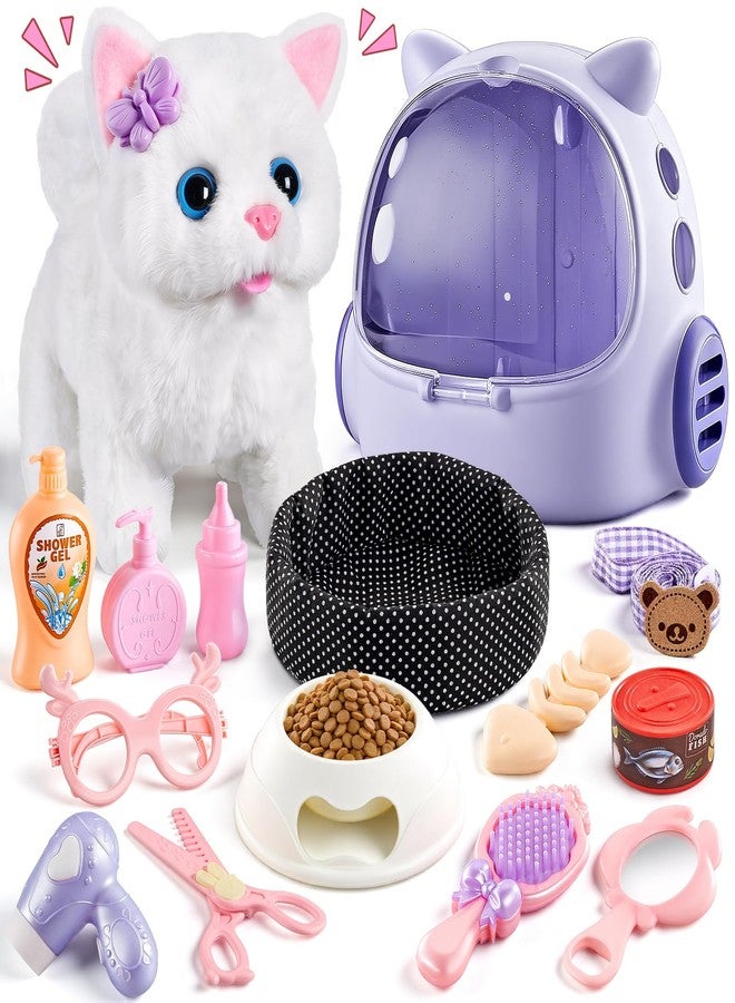 MEWOCHEE Cat Toys for Kids Girls 3 4 5 6 Year old, Interactive Toy Cat with Walking and Meowing, Electronic Robot Stuffed Cat, Pretend Play Toys for Toddler 3-5 6-8, Idea Birthday Gifts for 5 Year old Girls - Image 1