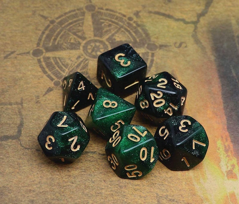 CREEBUY Polyhedral DND Dice Set Glitter Dice for Dungeon and Dragons D&D RPG Role Playing Games Green Mix Black Nebula Dice - Image 4