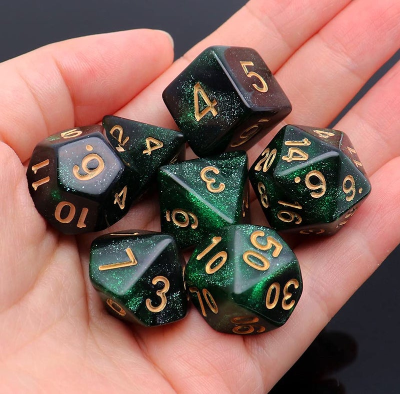 CREEBUY Polyhedral DND Dice Set Glitter Dice for Dungeon and Dragons D&D RPG Role Playing Games Green Mix Black Nebula Dice - Image 5