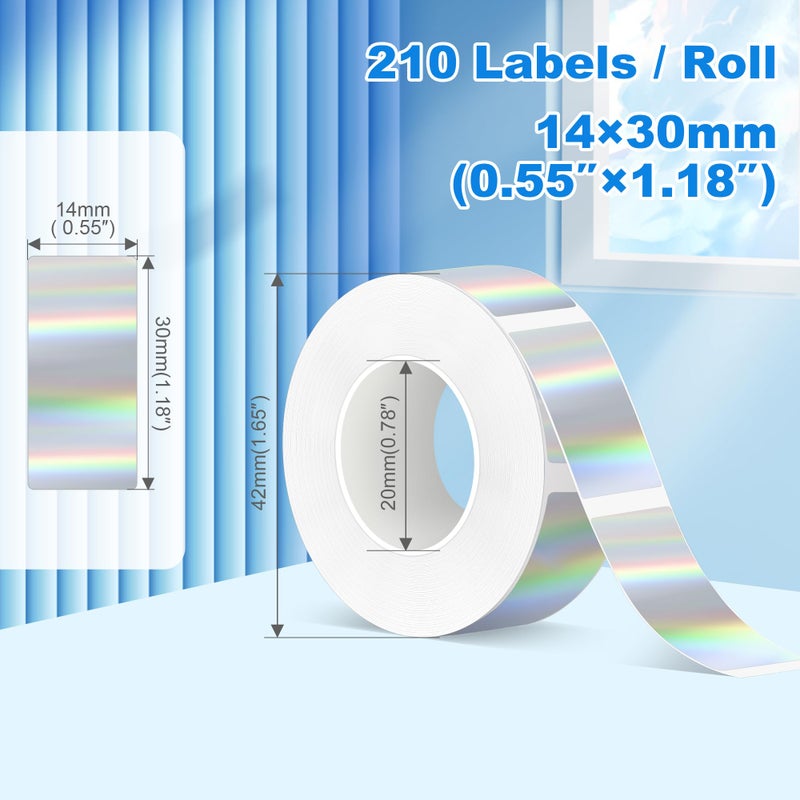 PARLAIM Label Maker Tape,Thermal Label 0.55"X1.18" (14mm X 30mm) 210 Labels/Roll,Compatible with D30 Label Printer,Self-Adhesive Label Tape for for Home Office Small Business (Holographic Silver) - Image 2