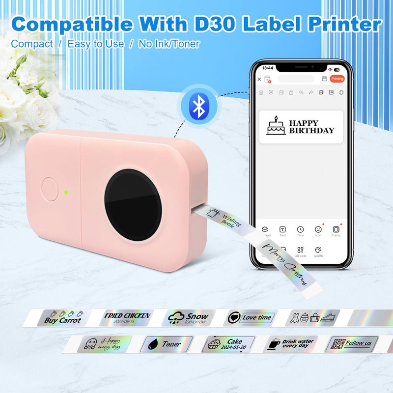 PARLAIM Label Maker Tape,Thermal Label 0.55"X1.18" (14mm X 30mm) 210 Labels/Roll,Compatible with D30 Label Printer,Self-Adhesive Label Tape for for Home Office Small Business (Holographic Silver) - Image 3