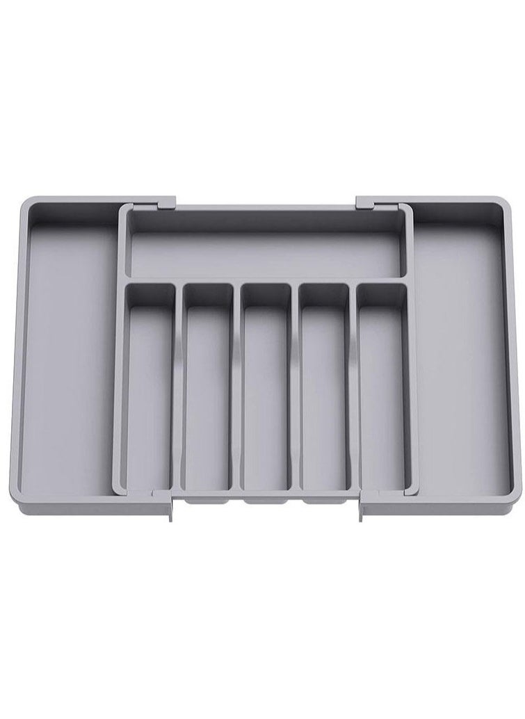 Generic - Expandable Cutlery Drawer Organizer, Plastic Silverware Tray for Kitchen, Adjustable Flatware with 8 Compartments, Non-Slip Utensil for Knives Spoons Forks, Fits Most Drawers, Grey - Image 1