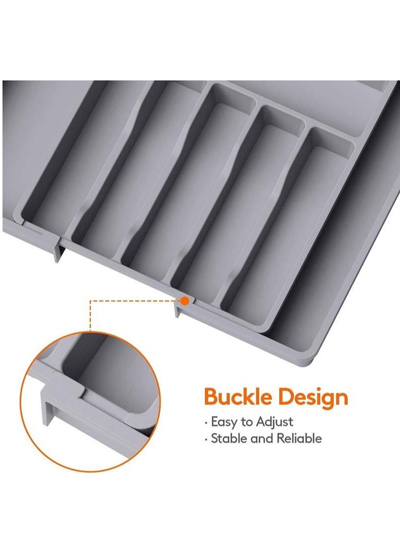 Generic - Expandable Cutlery Drawer Organizer, Plastic Silverware Tray for Kitchen, Adjustable Flatware with 8 Compartments, Non-Slip Utensil for Knives Spoons Forks, Fits Most Drawers, Grey - Image 1