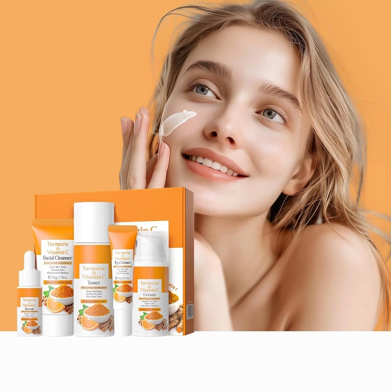 Onkessy Skin Care Set Turmeric Skincare Set for Acne Treament Facial Turmeric Skin Care Sets  Kits for Teenage Girls with Turmeric CleanserSerumCreamTonerEye Cream Facial Beauty Skincare Gifts