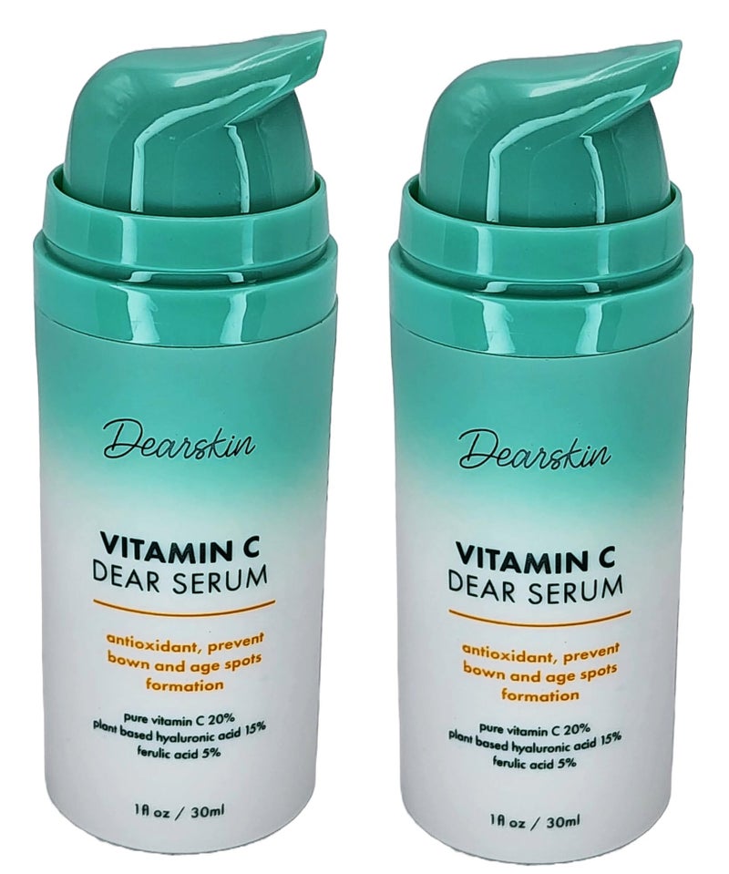 2 PACK Vitamin C Serum 20  PURE LASCORBIC ACID Ferulic Acid Hyaluronic Acid Botanic Vitamin E Organic Cruelty Free for Face and Neck Best Antioxidant Treatment for Wrinkles Men and Women