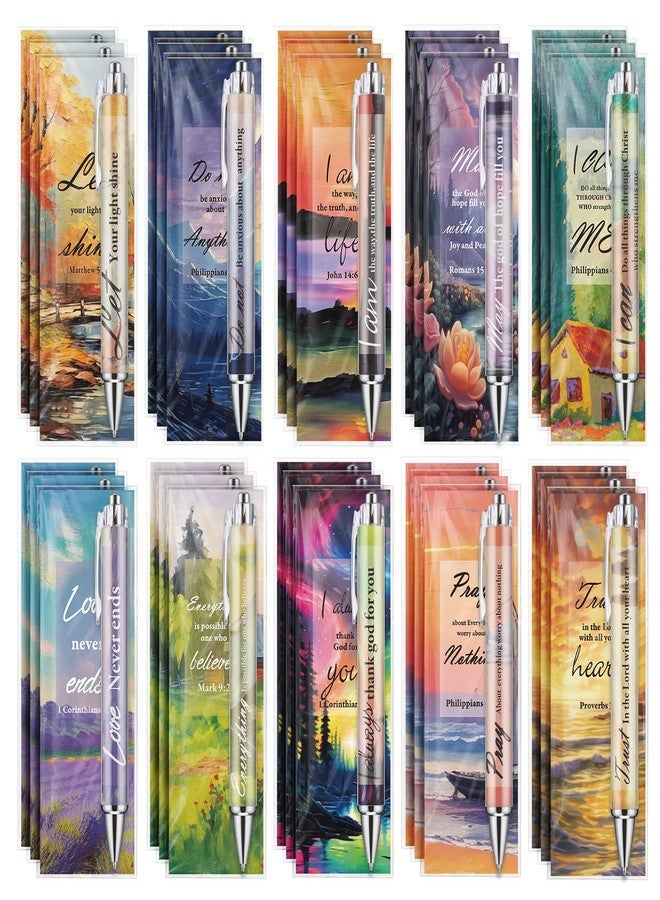 Moinchore 30 Sets Easter Christian Bible Verse Pens Gifts Bulk Pens Bookmarks Religious Favors Prayers Christian Women Gifts Bulk Church Items Scripture Black Ink Ballpoint Stylus Pen(Landscape Style) - Image 1