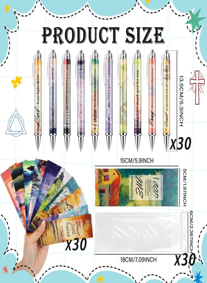 Moinchore 30 Sets Easter Christian Bible Verse Pens Gifts Bulk Pens Bookmarks Religious Favors Prayers Christian Women Gifts Bulk Church Items Scripture Black Ink Ballpoint Stylus Pen(Landscape Style) - Image 2