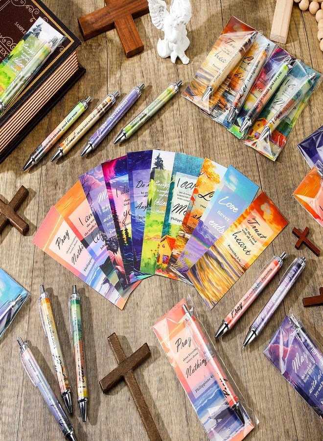 Moinchore 30 Sets Easter Christian Bible Verse Pens Gifts Bulk Pens Bookmarks Religious Favors Prayers Christian Women Gifts Bulk Church Items Scripture Black Ink Ballpoint Stylus Pen(Landscape Style) - Image 5
