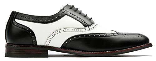 Ferro Aldo Men's Arthur Wingtip Oxford Dress Shoes | Classic Brogue & Two-Tone Spectator Styles |MFA139001D |in Black & White, Size 9 - Image 2