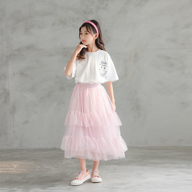 Children'S Mesh Skirt Large Children'S Princess Skirt New Korean Style Girl'S Skirt Three-Layer Yarn Short Skirt Mesh Skirt - Image 1