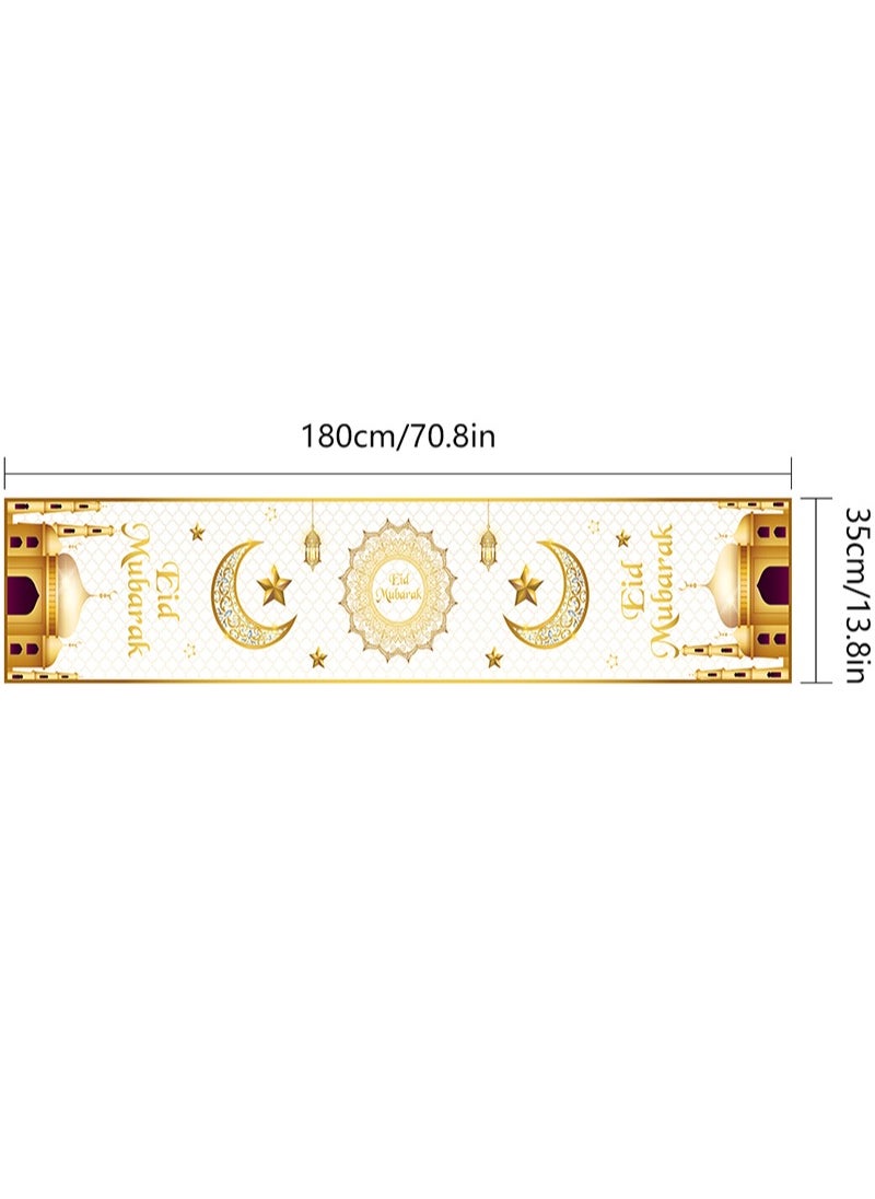 ايكانبو - علم طاولة عيد مبارك 70.8 × 13.8 بوصة - طاولة رمضان الإسلامية - غرفة طعام مطبخ عائلة عيد المسلمين - مفرش طاولة رمضان مبارك مع زخارف مسجد على شكل قمر فينوس - Image 1