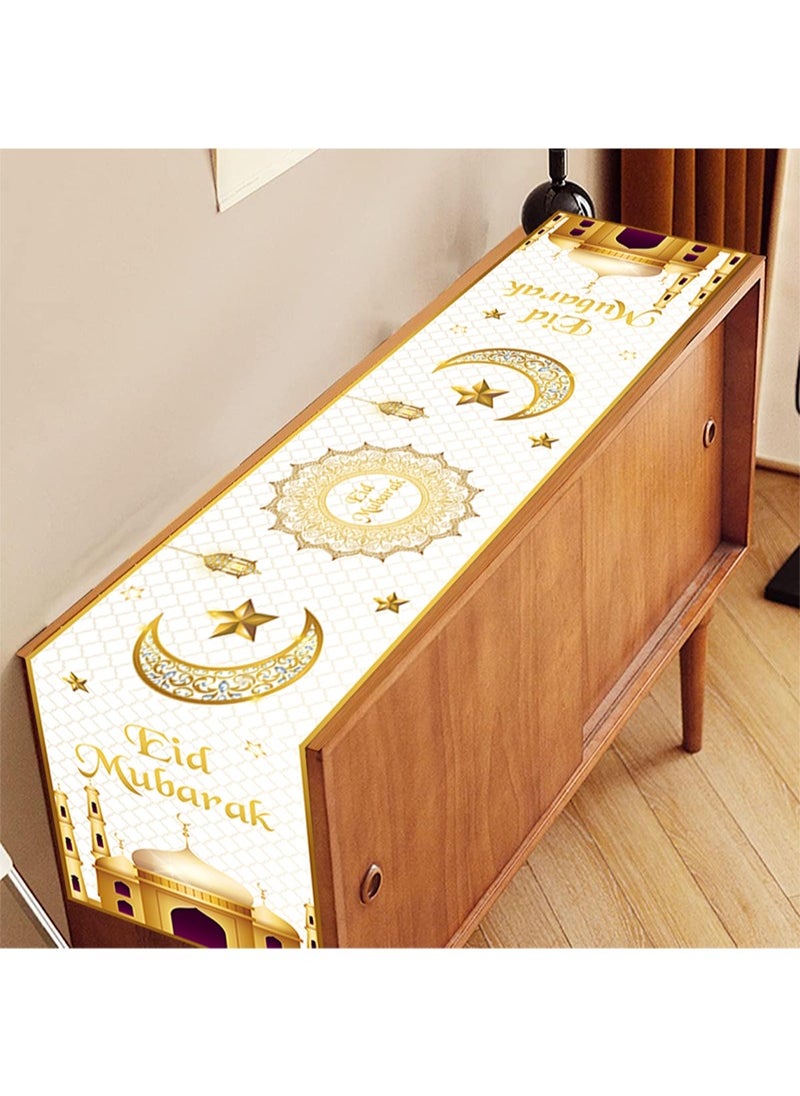 ايكانبو - علم طاولة عيد مبارك 70.8 × 13.8 بوصة - طاولة رمضان الإسلامية - غرفة طعام مطبخ عائلة عيد المسلمين - مفرش طاولة رمضان مبارك مع زخارف مسجد على شكل قمر فينوس - Image 1