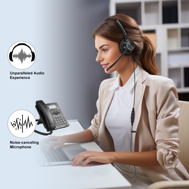 Arama RJ9 Telephone Headset with Noise Canceling Mic & Corded Office Phone Headset Compatible with Polycom Plantronics ShoreTel Toshiba Digium Nortel Landline Phones - Image 3