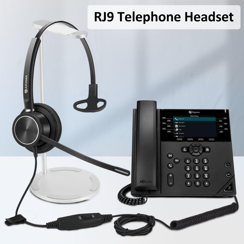 Arama RJ9 Telephone Headset with Noise Canceling Mic & Corded Office Phone Headset Compatible with Polycom Plantronics ShoreTel Toshiba Digium Nortel Landline Phones - Image 5