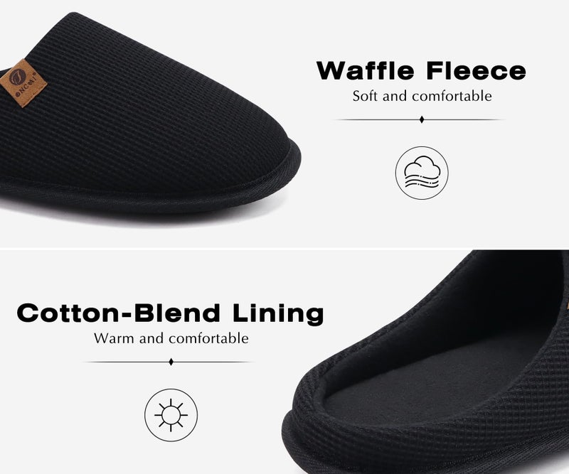 ONCAI Mens Slippers with Cushion Memory Foam Cotton-Blend High-Density Warm House Slippers for man 2026 Slip-on Indoor Outdoor Comfortable Best House Shoes Rubber Sole Black Size 9 US - Image 3