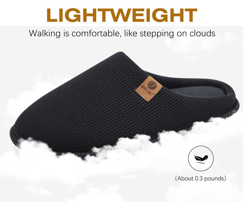 ONCAI Mens Slippers with Cushion Memory Foam Cotton-Blend High-Density Warm House Slippers for man 2026 Slip-on Indoor Outdoor Comfortable Best House Shoes Rubber Sole Black Size 9 US - Image 5