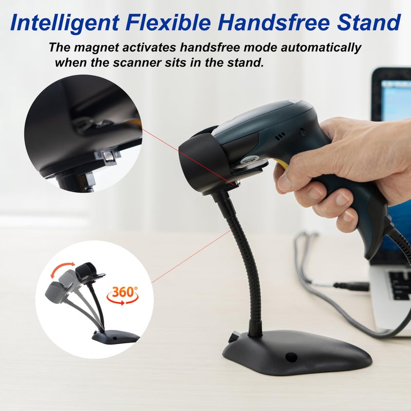 TEEMI 2D QR Barcode Scanner, USB Wired Virtual COM Port Handheld Omnidirectional Scanning, Digital Coupon Screen Code Driver License Scan for Mac OS and Android with OTG Adapter, Window PC, Linux - Image 2