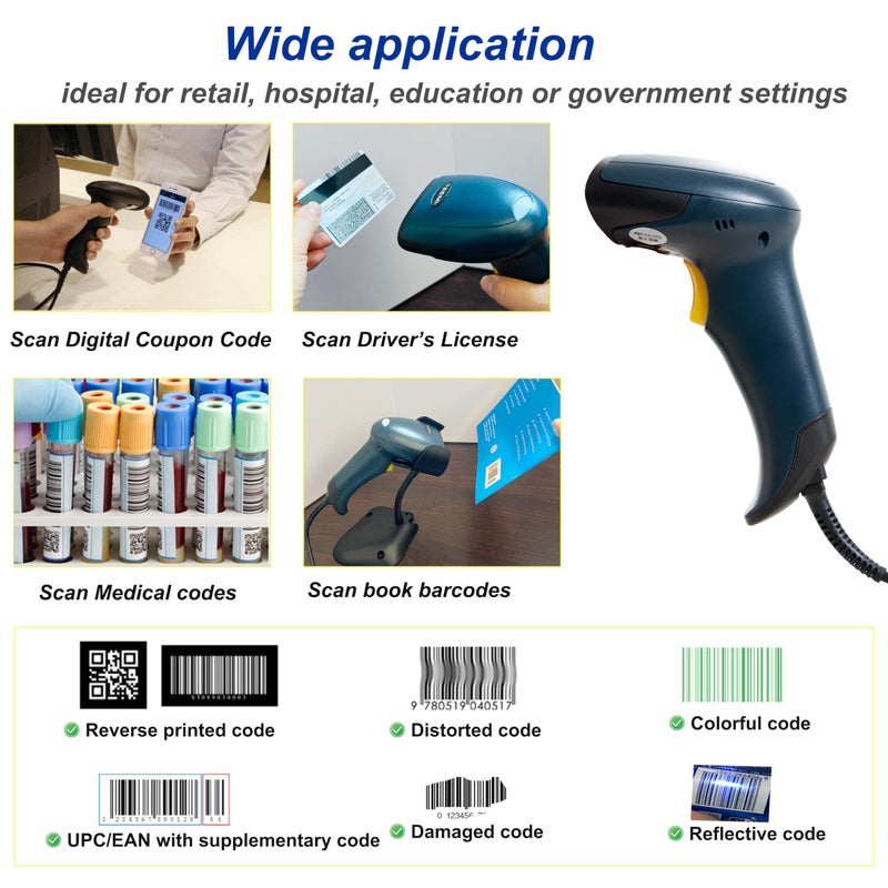 TEEMI 2D QR Barcode Scanner, USB Wired Virtual COM Port Handheld Omnidirectional Scanning, Digital Coupon Screen Code Driver License Scan for Mac OS and Android with OTG Adapter, Window PC, Linux - Image 5