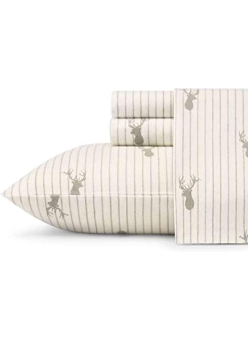 Eddie Bauer - Flannel Sheets Full Size, Anti-Pilling & Wrinkle Resistant Cotton, Touchably Soft for All-Season Comfort - Bed Sheets with Matching Pillowcases & Fitted Sheet (Deer Lodge Beige) - Image 1