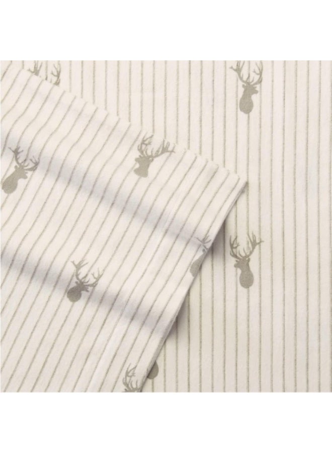 Eddie Bauer - Flannel Sheets Full Size, Anti-Pilling & Wrinkle Resistant Cotton, Touchably Soft for All-Season Comfort - Bed Sheets with Matching Pillowcases & Fitted Sheet (Deer Lodge Beige) - Image 2