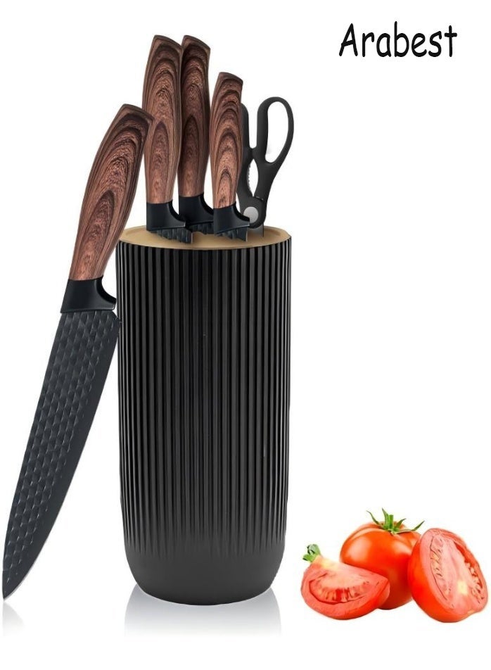 Knife Set, 6-Piece Professional Kitchen Knife Set for Chef, Super Sharp Knife Set with Universal Knife Block, Anti-Rust Stainless Steel Kitchen Knife Block Set, Ergonomical Design (Black)