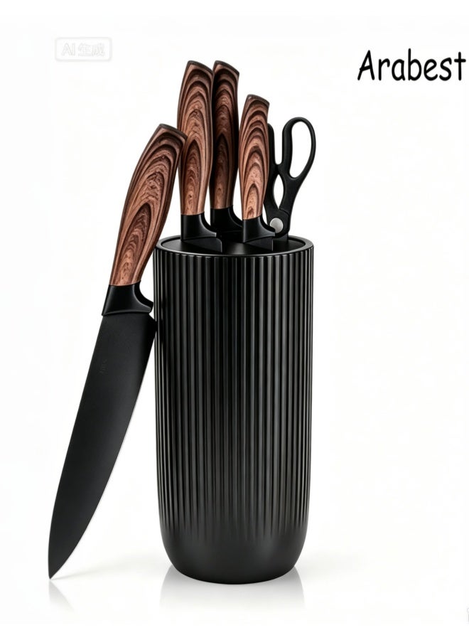 Knife Set, 6-Piece Professional Kitchen Knife Set for Chef, Super Sharp Knife Set with Universal Knife Block, Anti-Rust Stainless Steel Kitchen Knife Block Set, Ergonomical Design (Black)