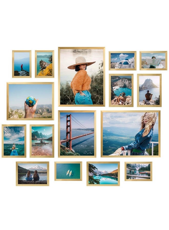 Giftgarden 16 Pack Gold Picture Frames for Multi Sizes Photos, Assorted Set Including Two 11x14, Two 8x10, Six 5x7, Six 4x6, Gallery Collage Frame for Wall or Tabletop Display - Image 1