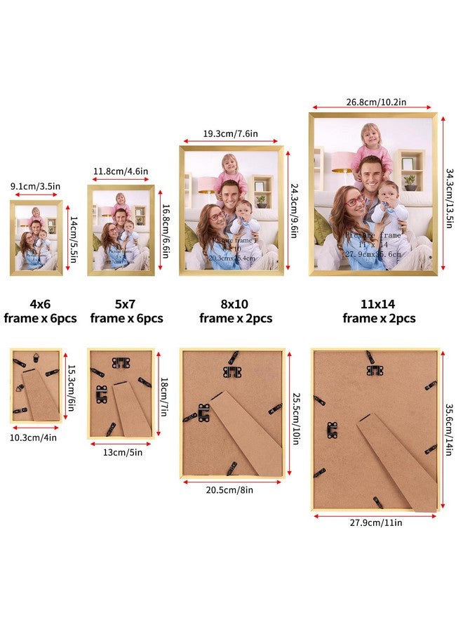 Giftgarden 16 Pack Gold Picture Frames for Multi Sizes Photos, Assorted Set Including Two 11x14, Two 8x10, Six 5x7, Six 4x6, Gallery Collage Frame for Wall or Tabletop Display - Image 2