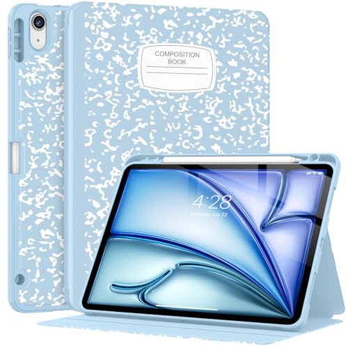 Supveco Case for iPad Air 11 Inch (M3 2025/M2 2024),iPad Air 5th/4th Generation 10.9 Inch 2022/2020 with Pencil Holder-[Auto Wake/Sleep],Premium Folio Stand Soft TPU Back Cover-Ice Blue - Image 1