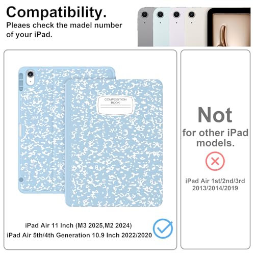 Supveco Case for iPad Air 11 Inch (M3 2025/M2 2024),iPad Air 5th/4th Generation 10.9 Inch 2022/2020 with Pencil Holder-[Auto Wake/Sleep],Premium Folio Stand Soft TPU Back Cover-Ice Blue - Image 2
