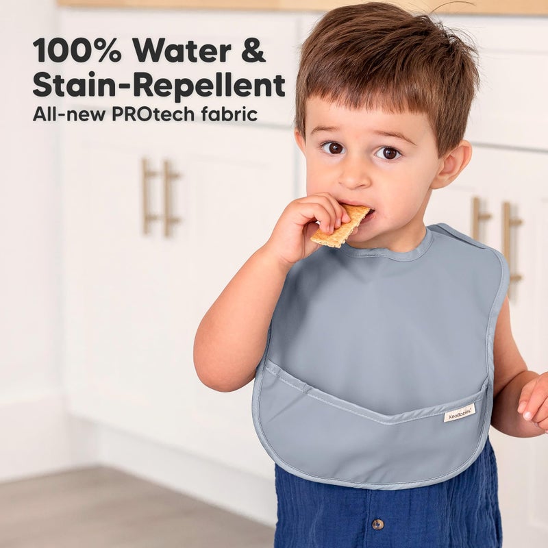 KeaBabies 3-Pack Waterproof Baby Bibs for Eating - Lightweight Toddler Feeding Bibs with Large Food Catcher, Mess Proof, Food-Grade Baby Eating Essentials, Easy to Put On & Clean (Slate) - Image 2
