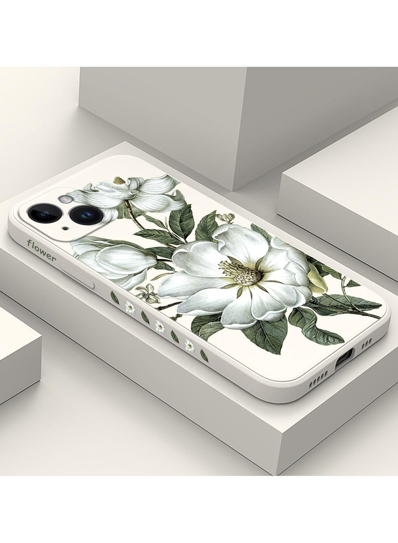 iPhone 14 Plus حقيبة حالة تصميم نمط الزهور الإبداعي - غطاء هاتف سيليكون ناعم ورقيق ومضاد للصدمات لجهاز iPhone 14 Plus، 6.7 بوصة - أبيض قطني - Image 2