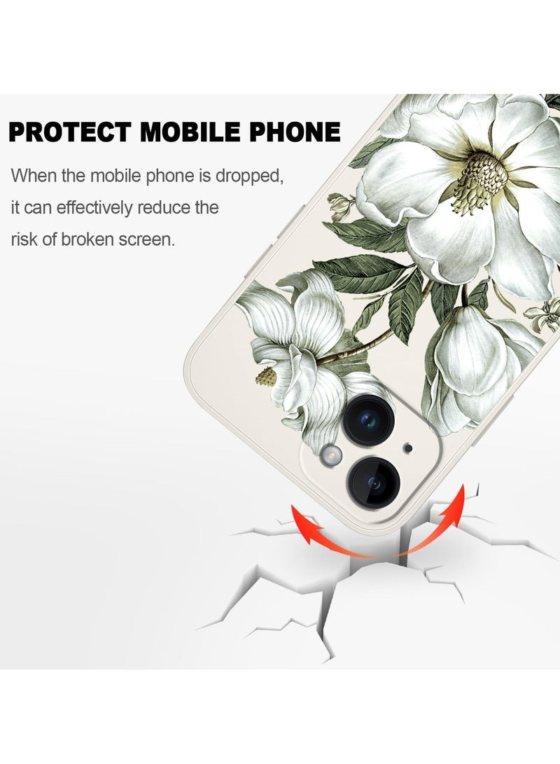 iPhone 14 Plus حقيبة حالة تصميم نمط الزهور الإبداعي - غطاء هاتف سيليكون ناعم ورقيق ومضاد للصدمات لجهاز iPhone 14 Plus، 6.7 بوصة - أبيض قطني - Image 4