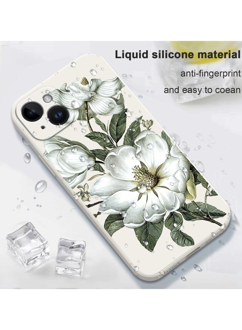 iPhone 14 Plus حقيبة حالة تصميم نمط الزهور الإبداعي - غطاء هاتف سيليكون ناعم ورقيق ومضاد للصدمات لجهاز iPhone 14 Plus، 6.7 بوصة - أبيض قطني - Image 5