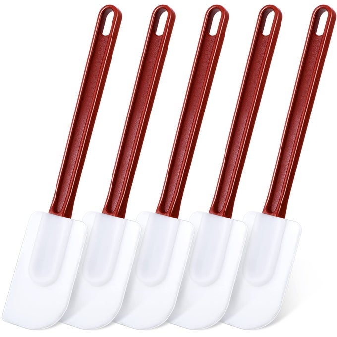 5 PCS 10 INCH SILICONE RUBBER SPATULA 500 FAHRENHEIT HIGH HEAT RESISTANT NON STICK SILICONE SPATULA COMMERCIAL FOOD GRADE FOR KITCHEN COOKING BAKING DISHWASHER SAFE