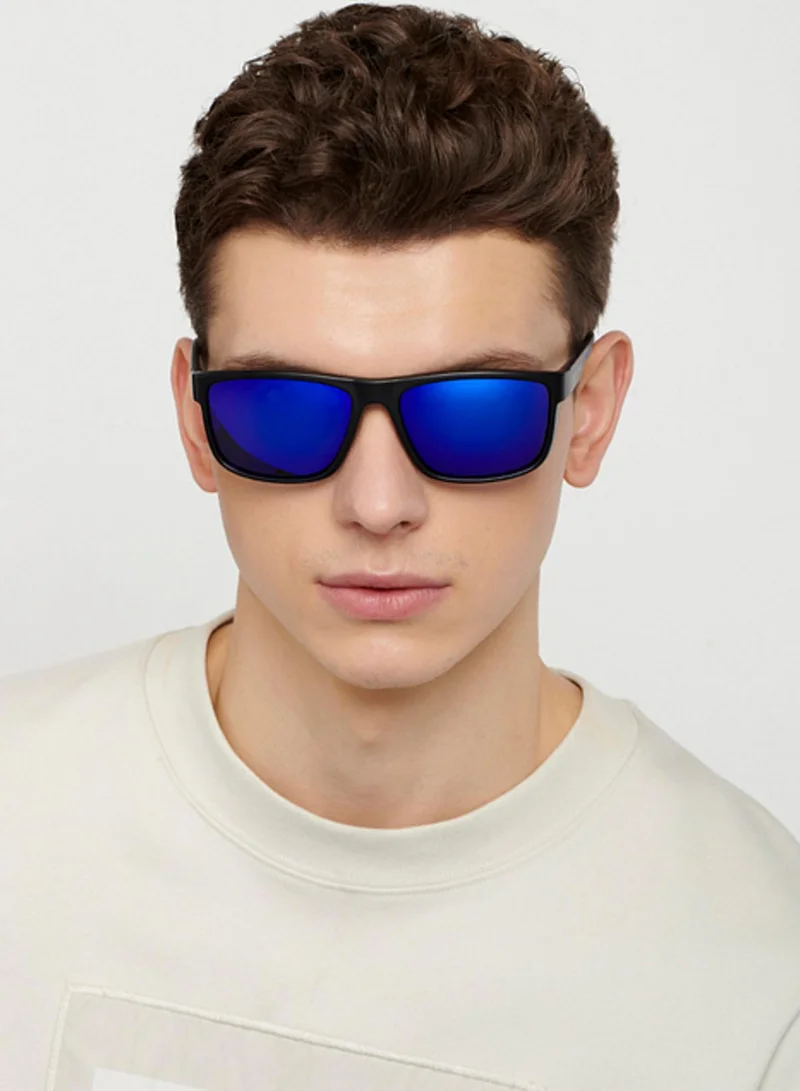 VINCENT CHASE VINCENT CHASE EYEWEAR By Lenskart | Blue Black Full Rim Rectangle Stylish Sunglasses | Polarized and UV Protected | For Men and Women | Large | VC S14122-Pack of 1