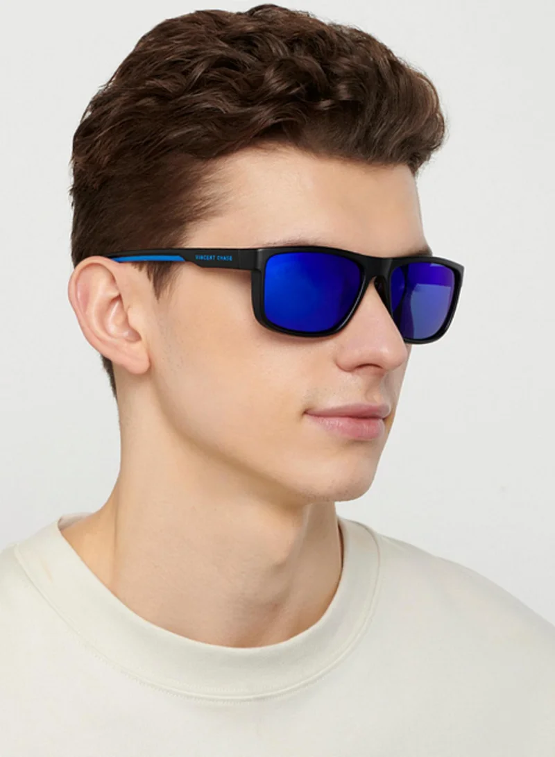 VINCENT CHASE VINCENT CHASE EYEWEAR By Lenskart | Blue Black Full Rim Rectangle Stylish Sunglasses | Polarized and UV Protected | For Men and Women | Large | VC S14122-Pack of 1