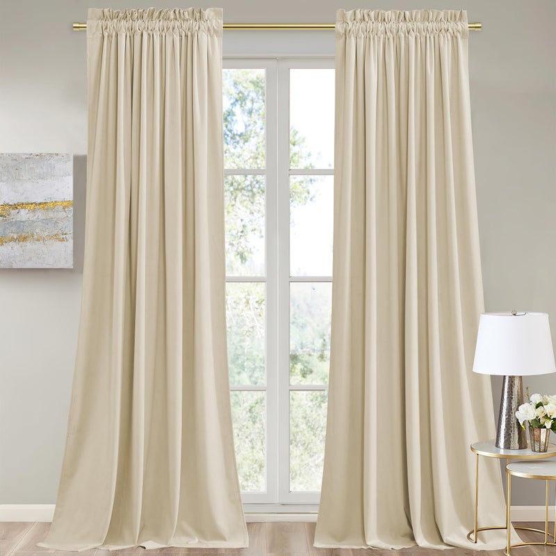 StangH Beige Velvet Curtains for Living Room  108 inches Long Decorative Window Curtains Heavy Duty Room Darkneing Drapes for Nursery BedroomLoft W52 x L108 2 Panels