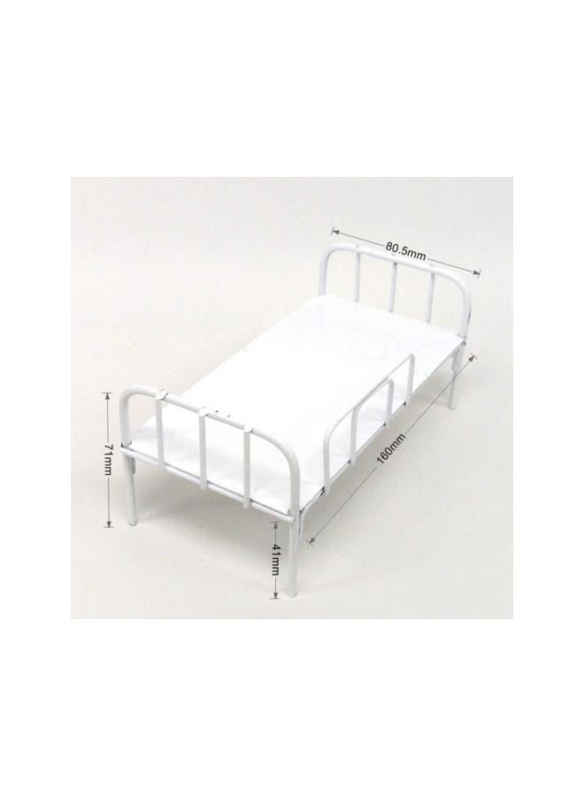silvercnc Miniature Bed Model Mini Iron Dollhouse Bed Ornament Furniture Dormitory Bed Figurine Crafts Photo Props for Fairy Garden Desktop Decor White - Image 2