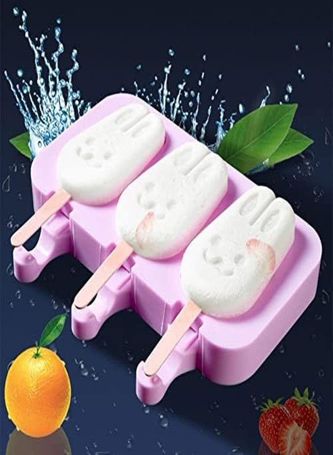 IQS ENTERPRISE Cartoon Popsicle Molds, Food-Grade Silicone Ice Pop Cream Molds, with Reusable Sticks, Non-Stick Flat Design, Easy Release, Stackable for Space Saving (1 pcs)(50 Pack Sticks) - Image 2