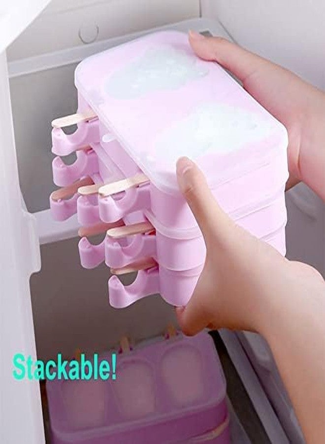 IQS ENTERPRISE Cartoon Popsicle Molds, Food-Grade Silicone Ice Pop Cream Molds, with Reusable Sticks, Non-Stick Flat Design, Easy Release, Stackable for Space Saving (1 pcs)(50 Pack Sticks) - Image 4