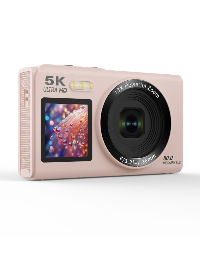 ZONBON Digital camera, 5K portable digital camera, equipped with 128GB SD card,with 3-inch flip screen for vloggers, 18x digital zoom children's camera, suitable for boys and girls, pink - Image 4