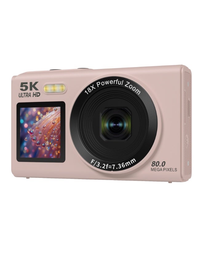 ZONBON Digital camera, 5K portable digital camera, equipped with 128GB SD card,with 3-inch flip screen for vloggers, 18x digital zoom children's camera, suitable for boys and girls, pink - Image 2